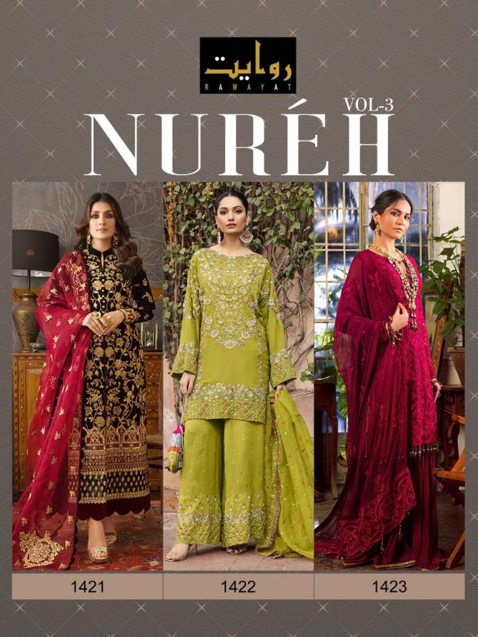 Rawayat Nureh 3 New Exclusive Wear Georgette Heavy Pakistani Salwar Suits Collection